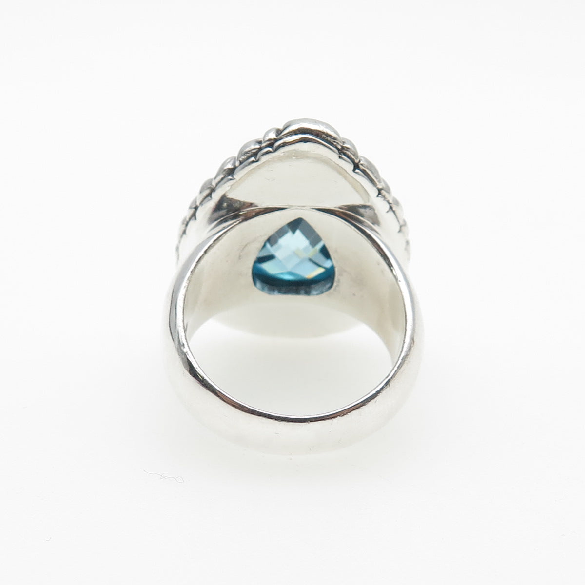 925 Sterling Silver Vintage Pear-Cut Blue C Z Teardrop Oxidized Ring Size 7