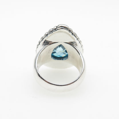 925 Sterling Silver Vintage Pear-Cut Blue C Z Teardrop Oxidized Ring Size 7