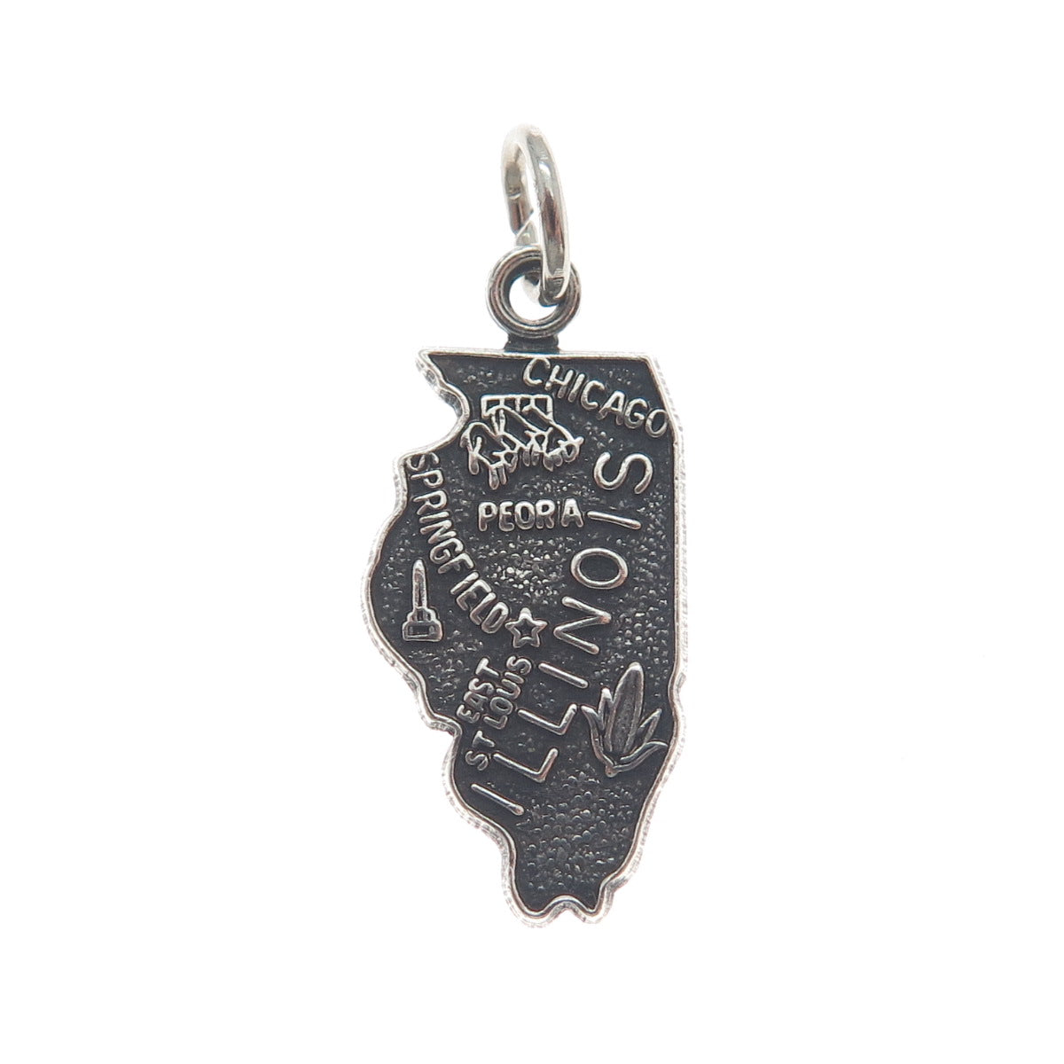 FRENCH & FRANKLIN Sterling Silver Vintage Illinois Oxidized Minimalist Pendant