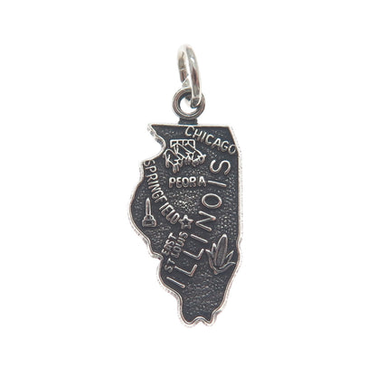 FRENCH & FRANKLIN Sterling Silver Vintage Illinois Oxidized Minimalist Pendant