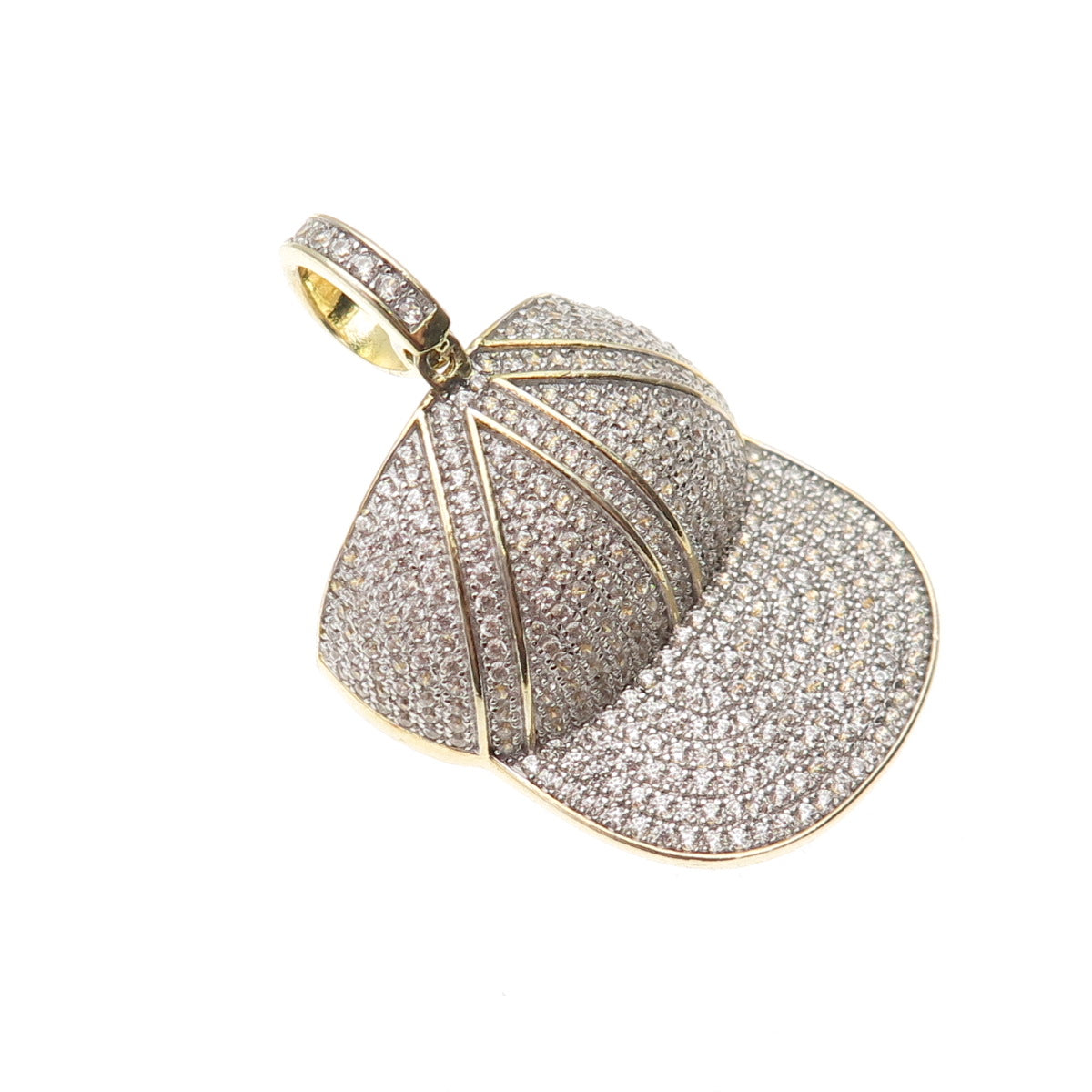 925 Sterling Silver Gold Plated Round-Cut C Z Cap Charm Pendant