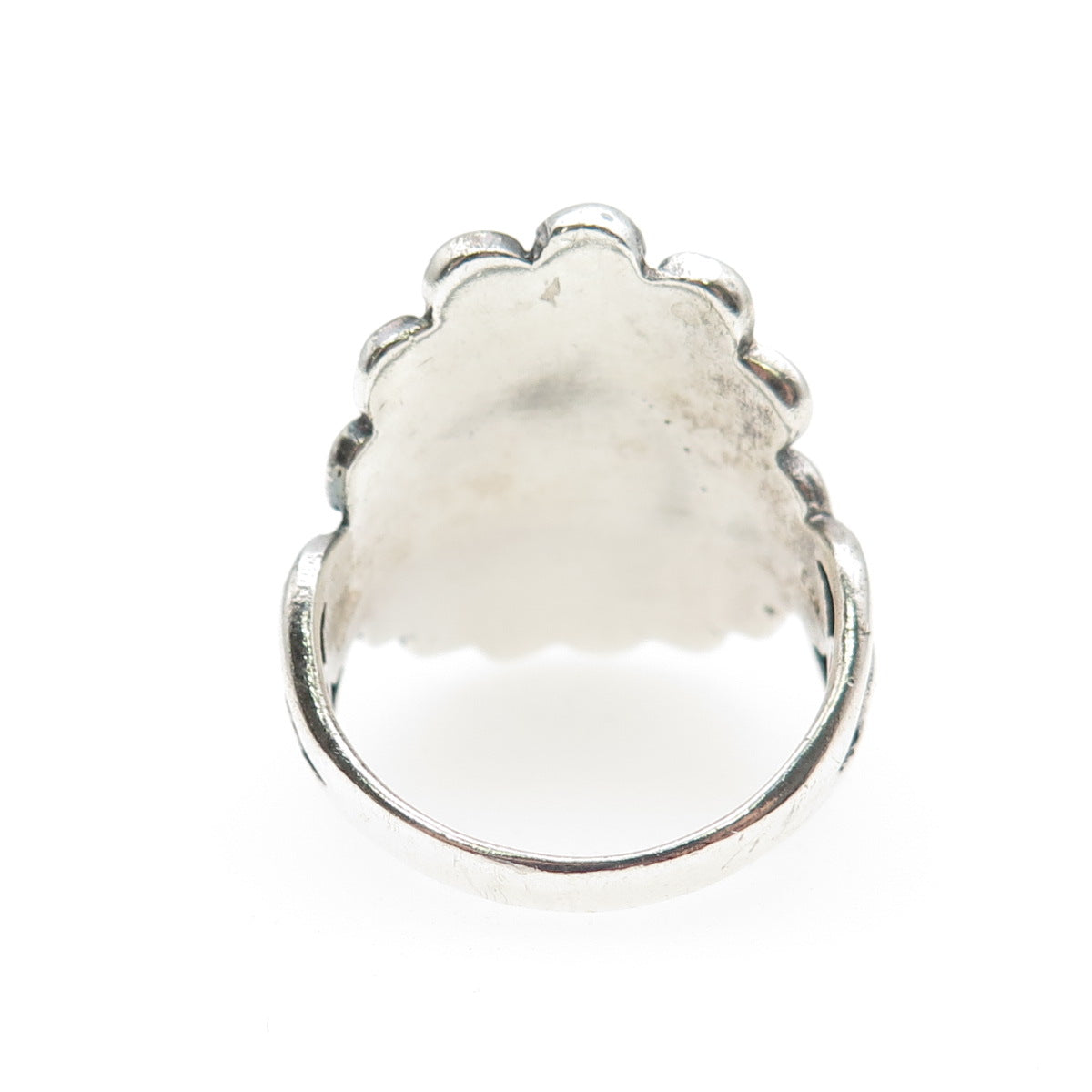 925 Sterling Silver Vintage Real MOP Beaded Oxidized Ring Size 8.5