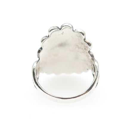 925 Sterling Silver Vintage Real MOP Beaded Oxidized Ring Size 8.5