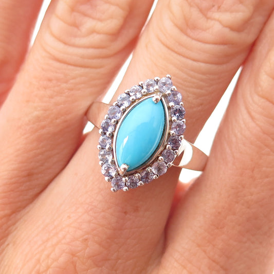 Chuck Clemency 925 Sterling Silver Real Turquoise & Tanzanite Ring Size 8.25