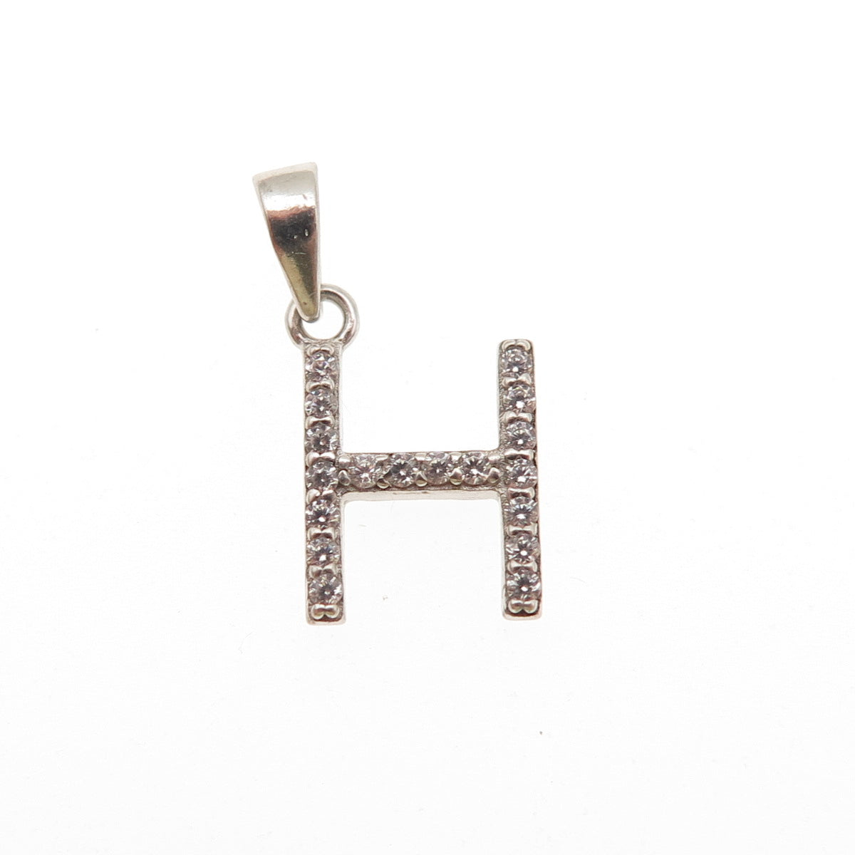 925 Sterling Silver Round-Cut C Z Letter H Initial Mini Charm Pendant