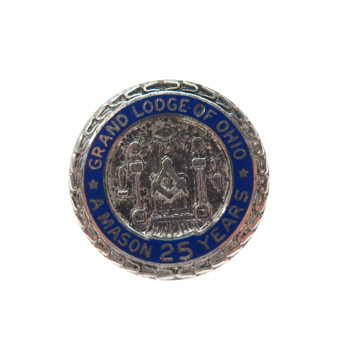 AULD Sterling Silver Vintage Enamel Mason 25 Years Grand Lodge of Ohio Lapel Pin