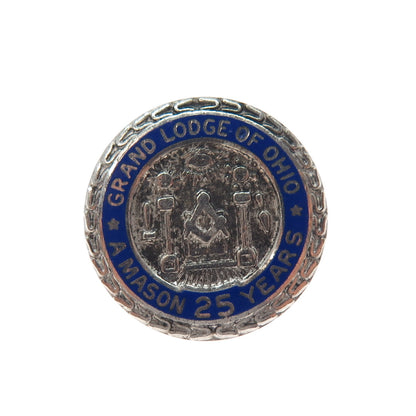 AULD Sterling Silver Vintage Enamel Mason 25 Years Grand Lodge of Ohio Lapel Pin