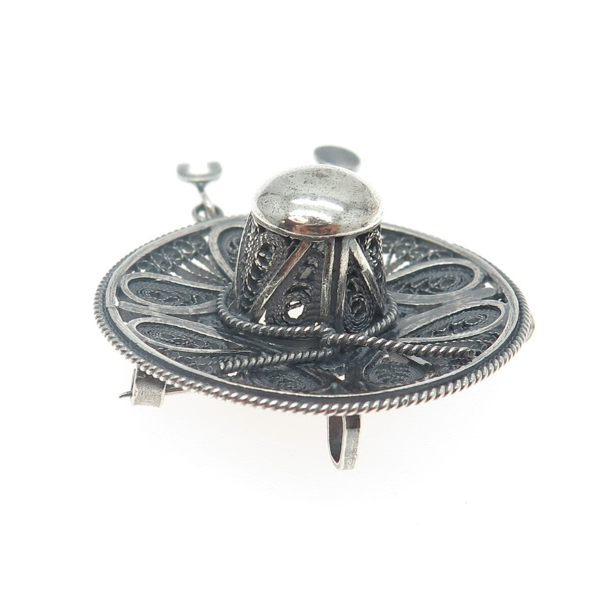 935 Silver Vintage Floral Filigree Pin Brooch