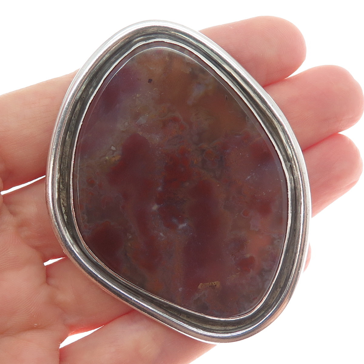 KIT HEATH 925 Sterling Silver Vintage Real Agate Modernist Large Pendant