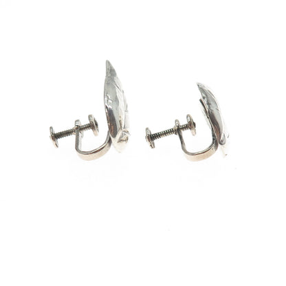 925 Sterling Silver Vintage Floral Leaf Modernist Screw Back Earrings