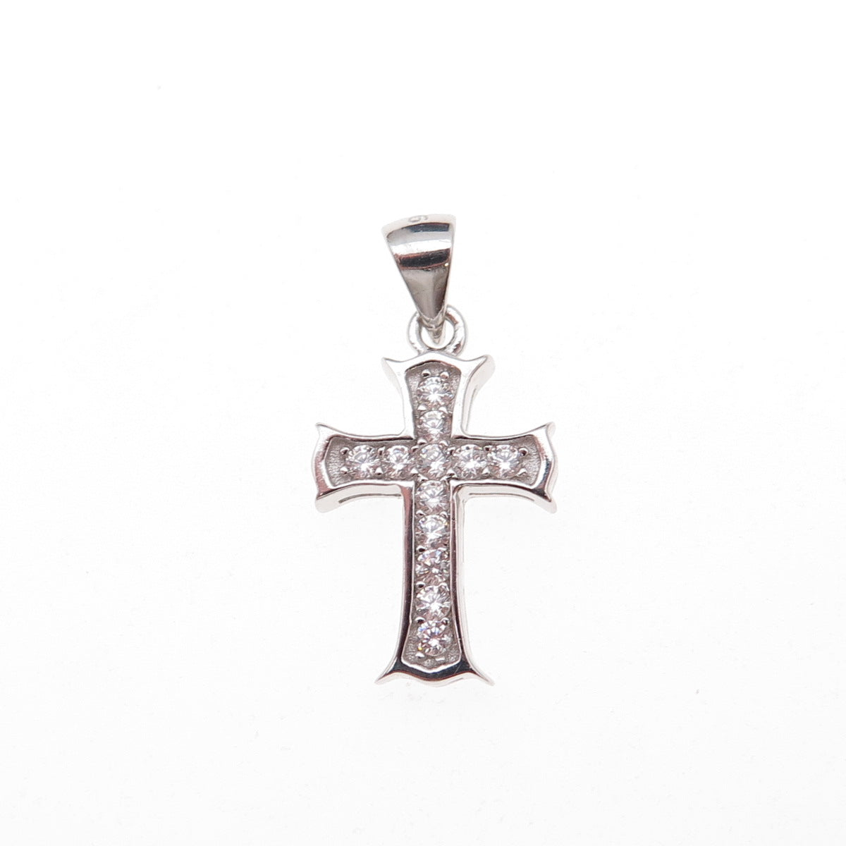 925 Sterling Silver Round-Cut C Z Cross Charm Pendant