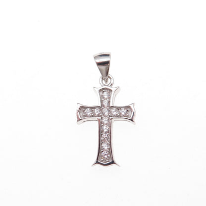 925 Sterling Silver Round-Cut C Z Cross Charm Pendant