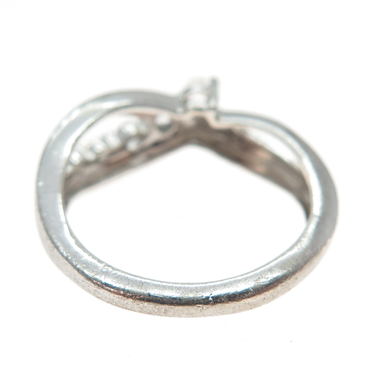 925 Sterling Silver Vintage Real Graduated White Topaz Infinity Ring Size 7.5