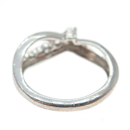 925 Sterling Silver Vintage Real Graduated White Topaz Infinity Ring Size 7.5