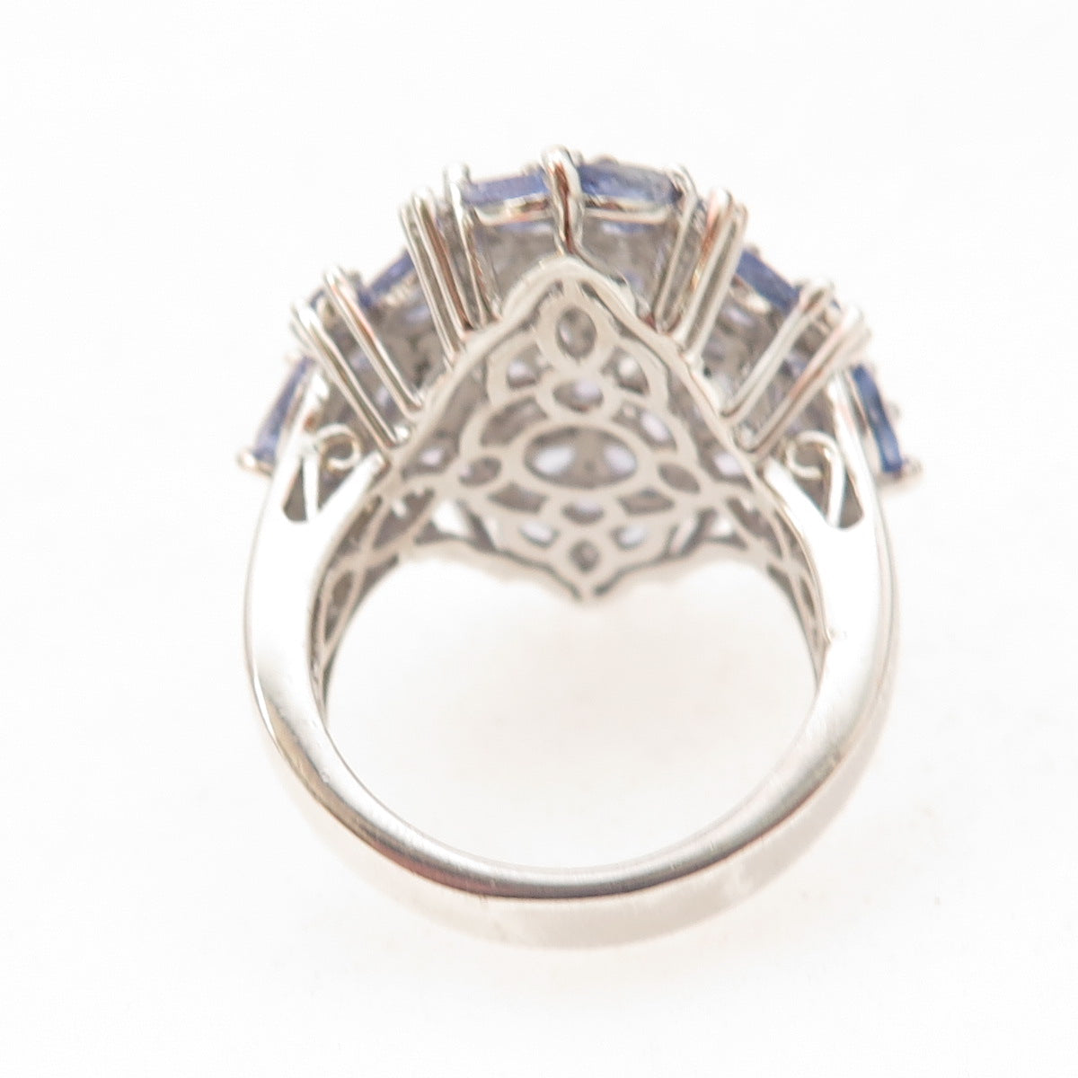 Chuck Clemency 925 Sterling Silver Real Tanzanite Cluster Ring Size 8.25