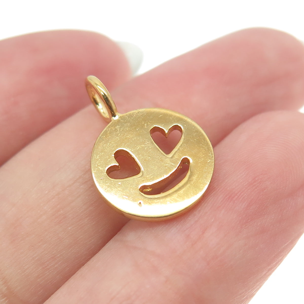 925 Sterling Silver Gold Plated In Love Face Emoji Minimalist Charm Pendant