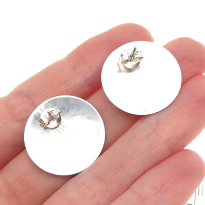 Old Pawn 925 Sterling Silver Vintage Southwestern Abalone Shell Disc Earrings