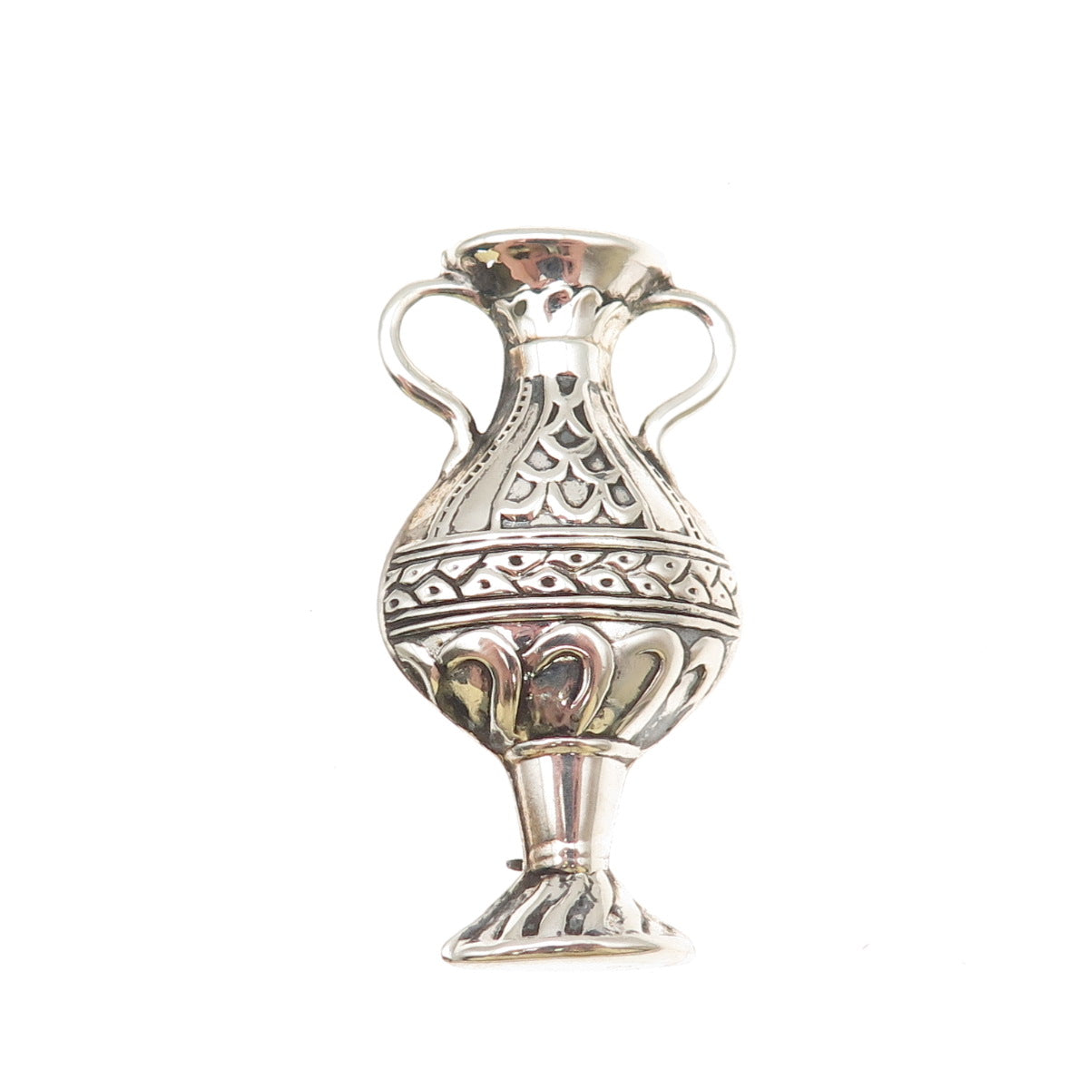 REO CO. 925 Sterling Silver Vintage Ornate Vase Oxidized Pin Brooch