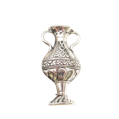 REO CO. 925 Sterling Silver Vintage Ornate Vase Oxidized Pin Brooch