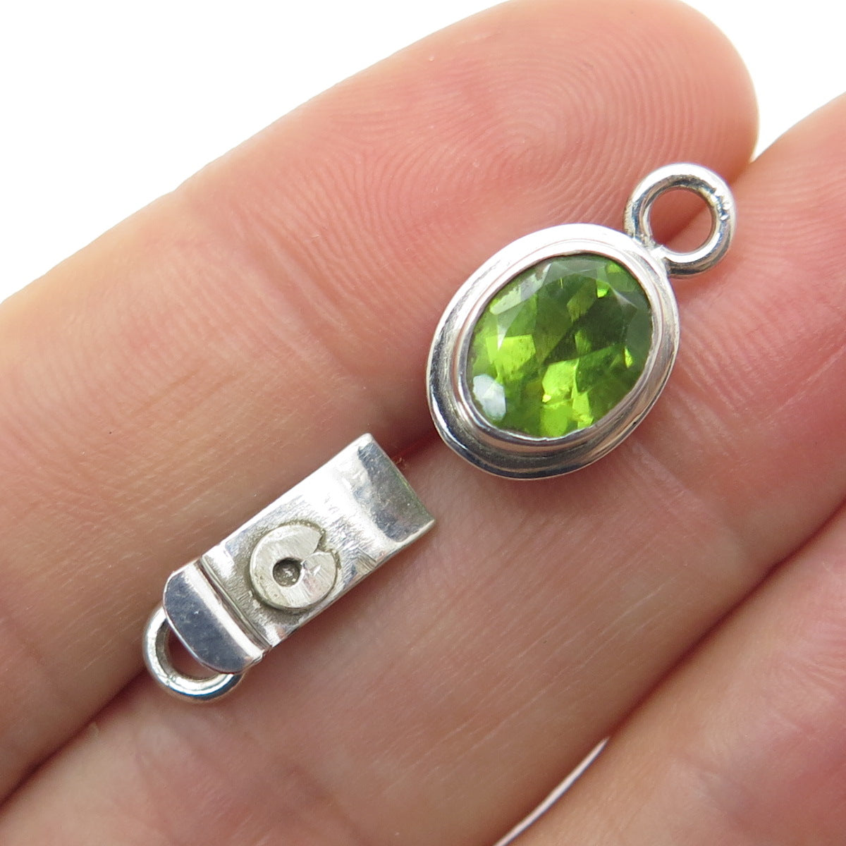 925 Sterling Silver Vintage Real Peridot Gem Lock Clasp for Bracelet/Necklace