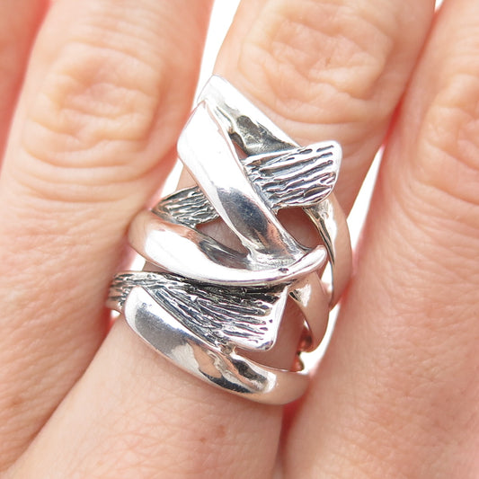 HAGIT GORALI Sterling Silver Vintage Modernist Crisscross Oxidized Ring Size 7.5