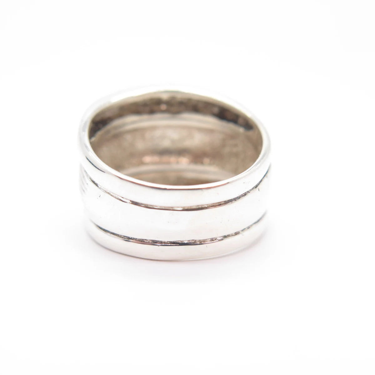 925 Sterling Silver Vintage Concave Striped Ring Size 7.25