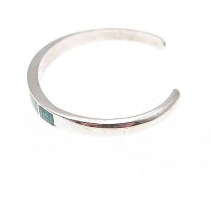 Old Pawn 925 Sterling Silver Vintage Turquoise Inlay Adjustable Cuff Bracelet 6"