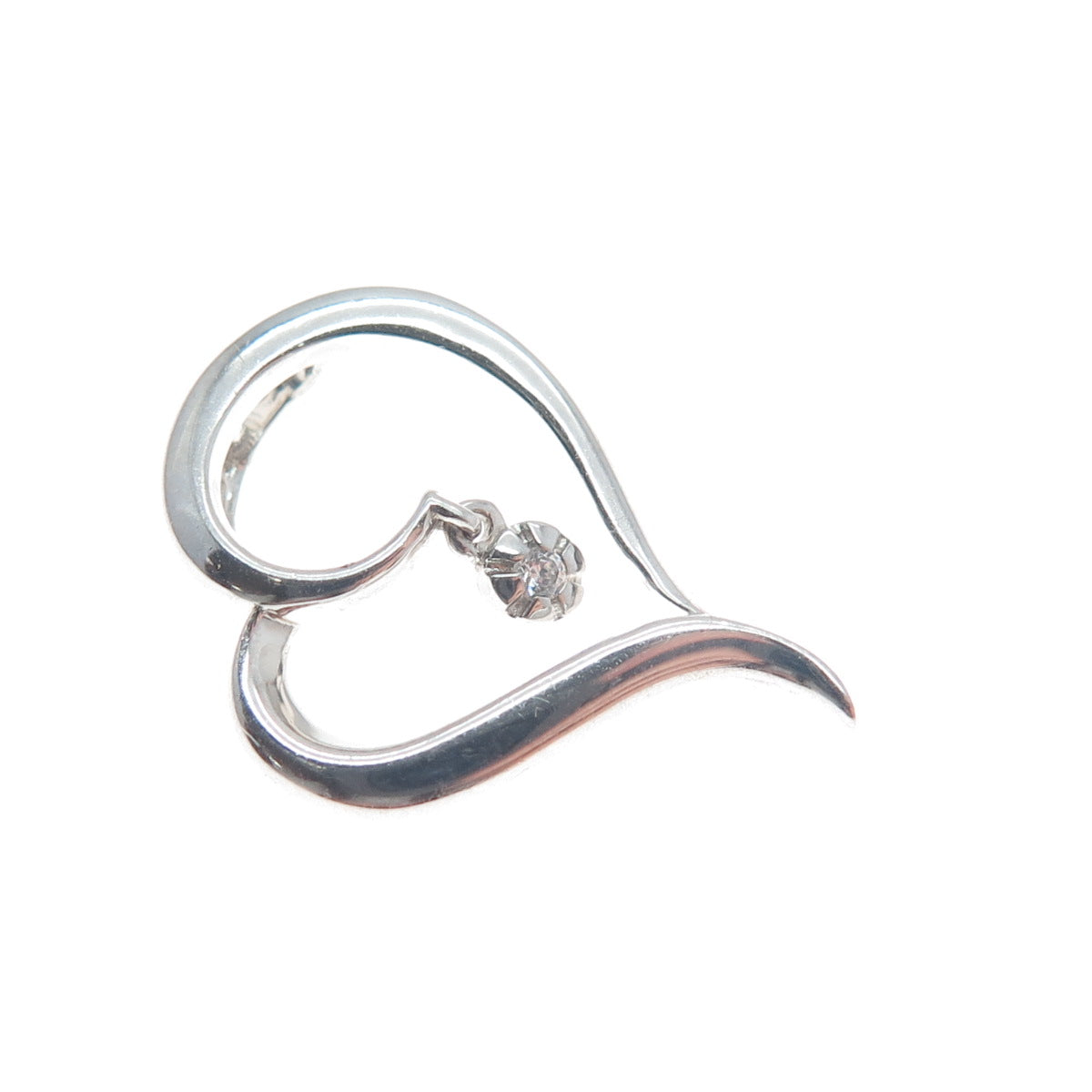 925 Sterling Silver Round-Cut C Z Heart Minimalist Charm Slide Pendant