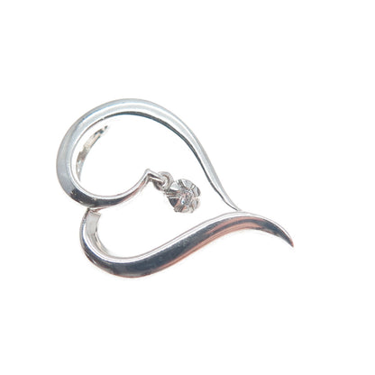 925 Sterling Silver Round-Cut C Z Heart Minimalist Charm Slide Pendant