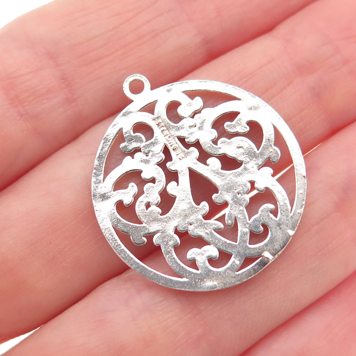 IC James Craig 925 Sterling Silver Vintage Modernist Ornate Floral Charm Pendant
