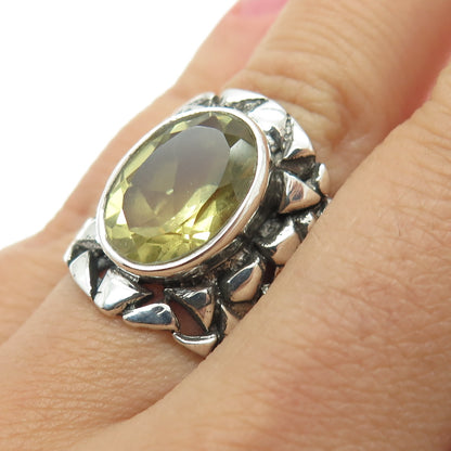 925 Sterling Silver Vintage Real Citrine Nugget Oxidized Ring Size 6