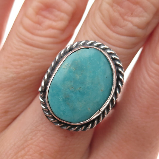 Old Pawn Sterling Silver Vintage Southwestern Turquoise Tribal Ring Size 8.25