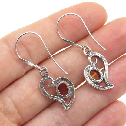 VALERIO V8 925 Sterling Silver Vintage Poland Baltic Amber Heart Dangle Earrings