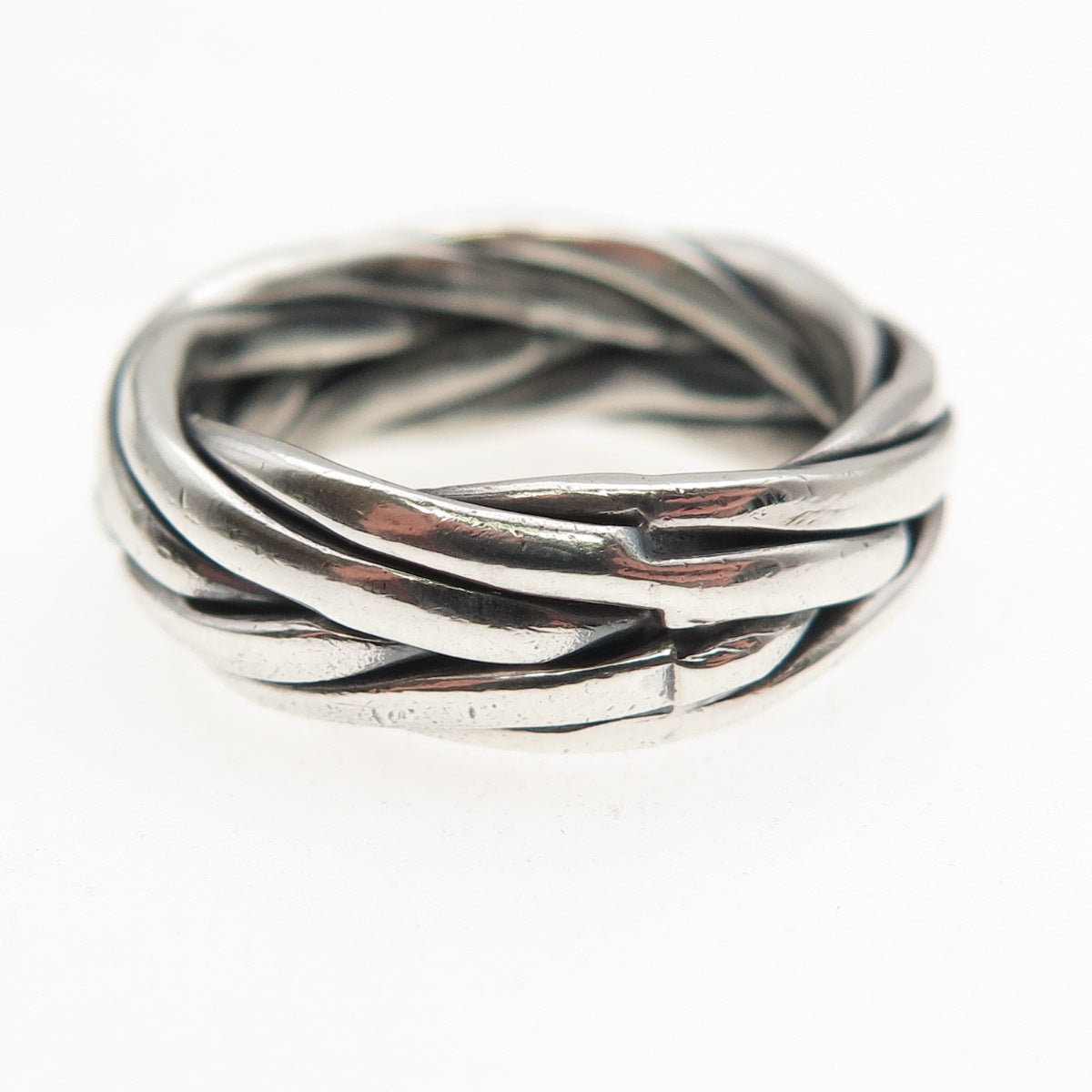 925 Sterling Silver Vintage CII Mexico Braided Oxidized Band Ring Size 7.25