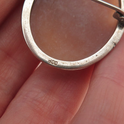 800 Silver 2-Tone Antique Art Deco Real MOP Lady Cameo Pin Brooch / Pendant