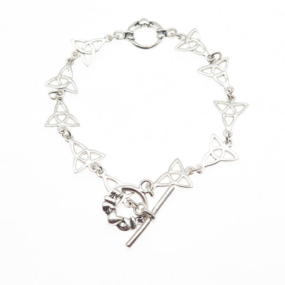 925 Sterling Silver Vintage Irish Claddagh Trinity Knot Link Bracelet 7.5"
