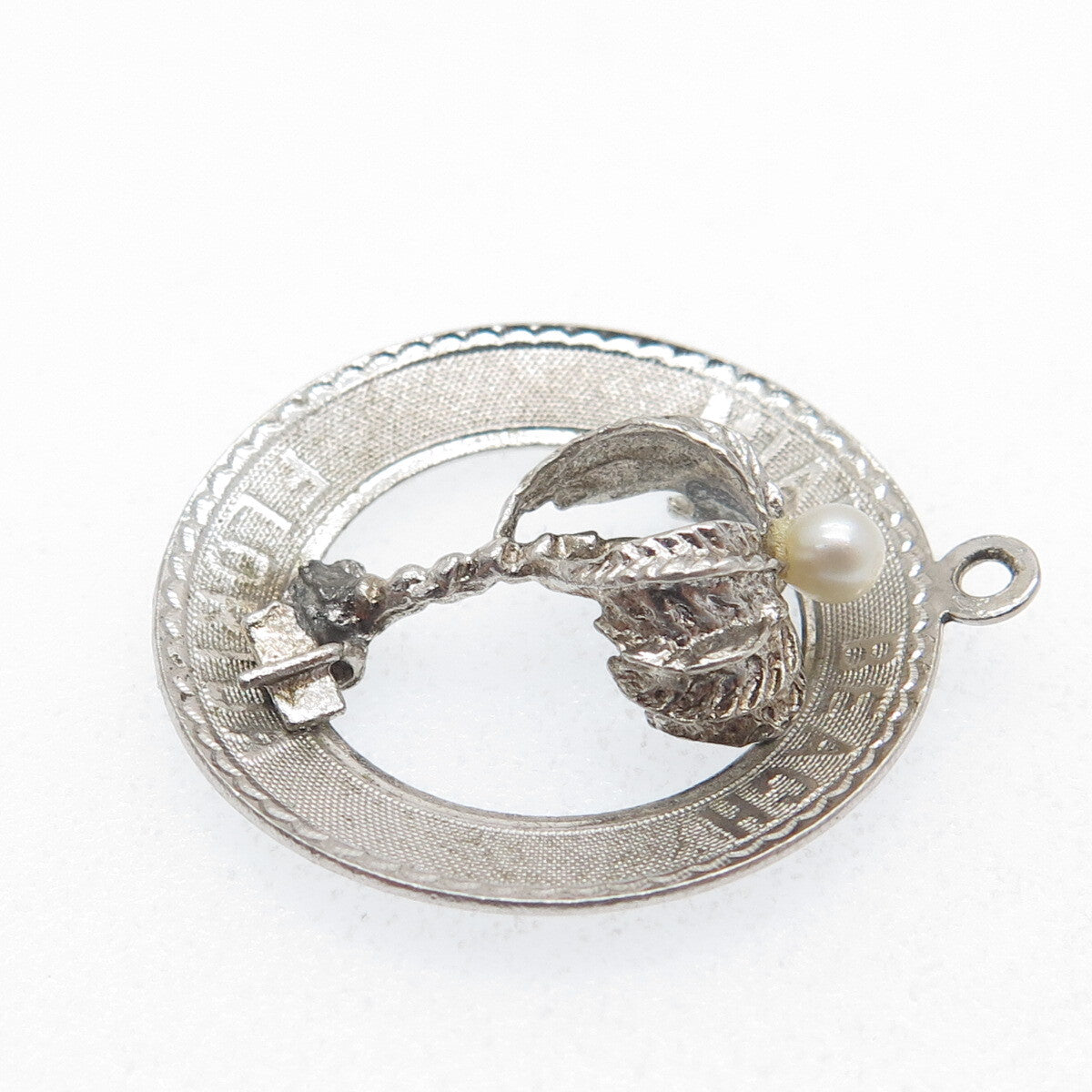 925 Sterling Silver Vintage Real Pearl Miami Beach Florida Palm Tree Pendant