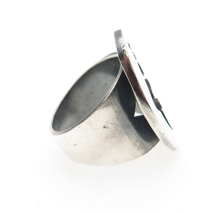 925 Sterling Silver Vintage Tribal Hunter Oxidized Ring Size 8.5