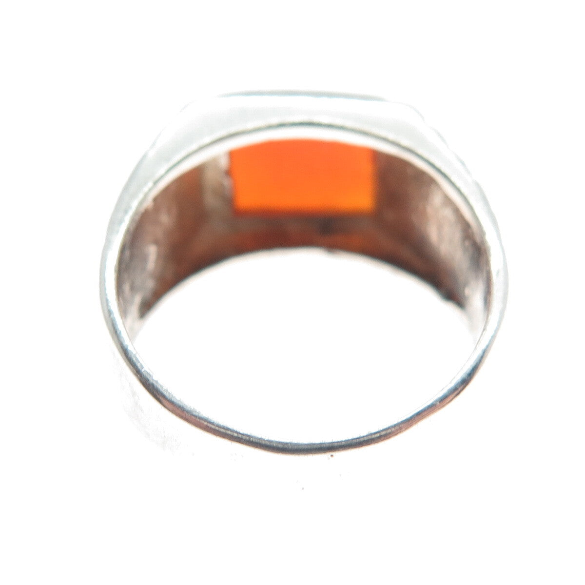 925 Sterling Silver Vintage Real Carnelian Gemstone Checkered Ring Size 6