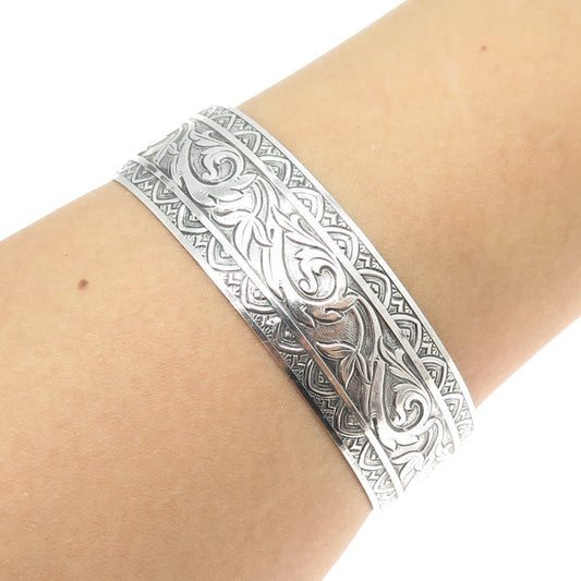 925 Sterling Silver Antique Art Deco Floral Adjustable Bracelet 7.25"