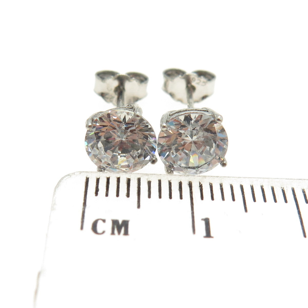 925 Sterling Silver Round-Cut C Z Stud Earrings