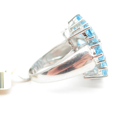 925 Sterling Silver Real White Diamond & Swiss Blue Topaz Gem Ring Size 7.25