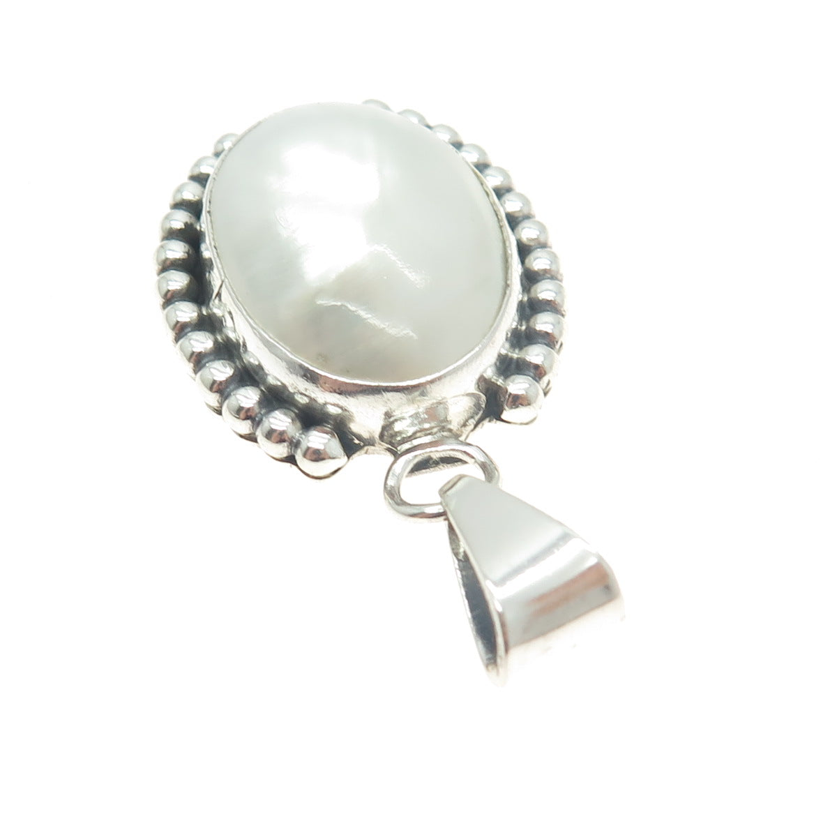 BEA TOM Old Pawn 925 Sterling Silver Vintage Real Mother-of-Pearl Beaded Pendant