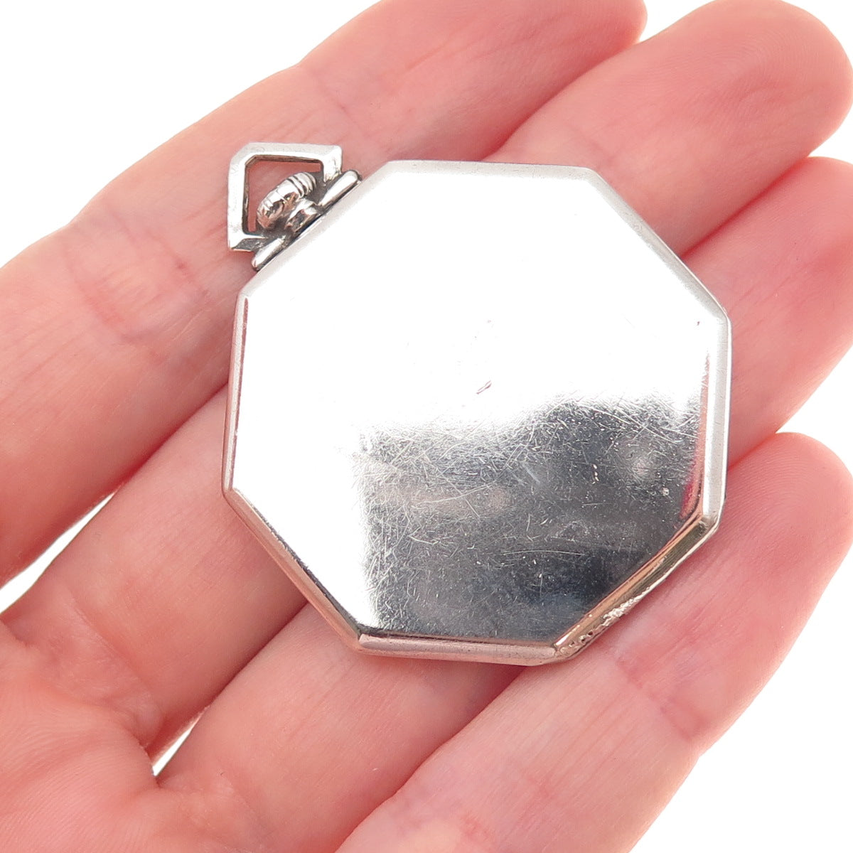 925 Sterling Silver Antique Art Deco Octagon Locket Pendant
