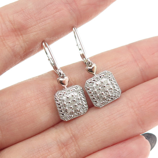 SUN 925 Sterling Silver 2-Tone Real Round-Cut Diamond Dangling Earrings