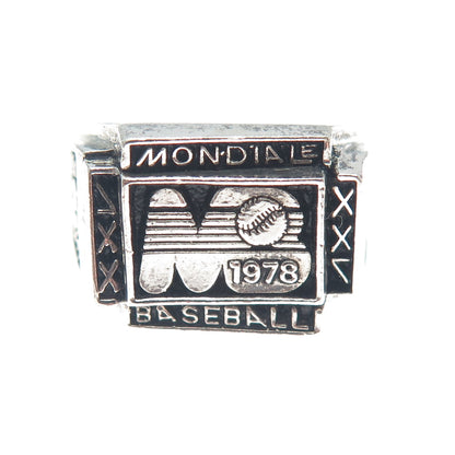 925 Sterling Silver Vintage 1978 Mondiale Baseball Oxidized Ring Size 11.75