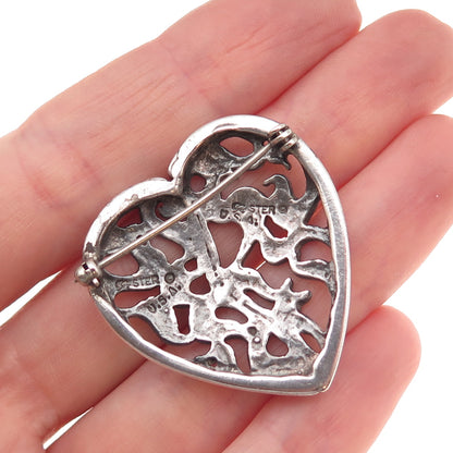 Carolyn Pollack 925 Sterling Silver Vintage Modernist Heart Oxidized Pin Brooch