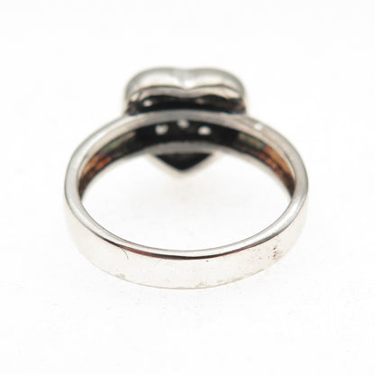 925 Sterling Silver Vintage Round-Cut C Z Heart Oxidized Ring Size 7