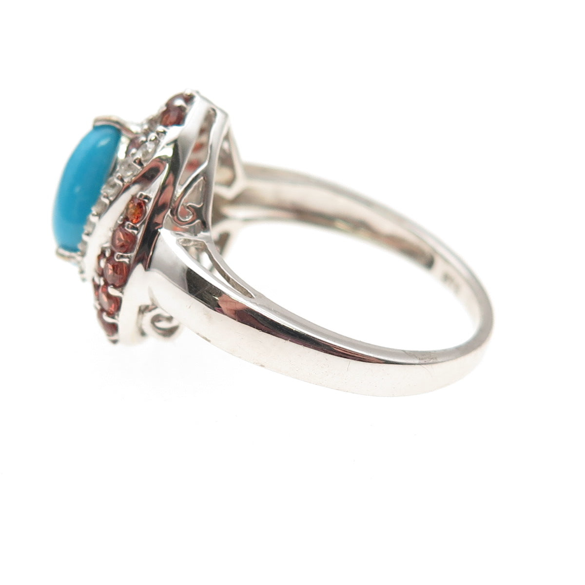 Chuck Clemency 925 Sterling Silver Real Turquoise Garnet & Topaz Ring Size 8.25