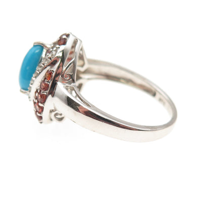 Chuck Clemency 925 Sterling Silver Real Turquoise Garnet & Topaz Ring Size 8.25